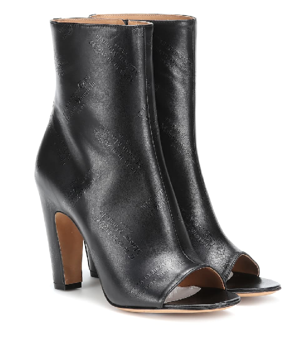 open toe black leather booties