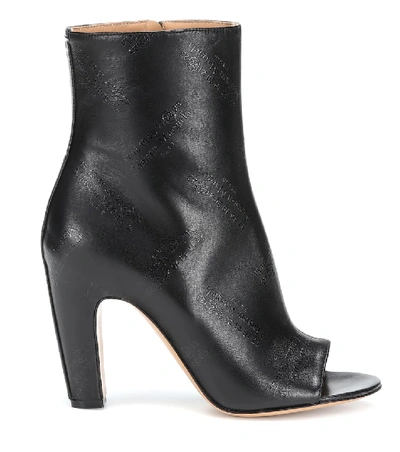 Shop Maison Margiela Embossed Leather Peep-toe Ankle Boots In Black