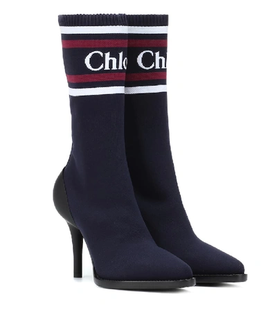 Shop Chloé Knitted Sock Boots In Blue