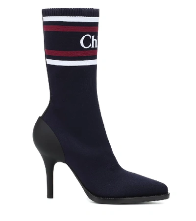 Shop Chloé Knitted Sock Boots In Blue