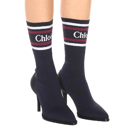 Shop Chloé Knitted Sock Boots In Blue