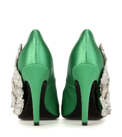 Shop Balenciaga Embellished Satin Pumps In Green