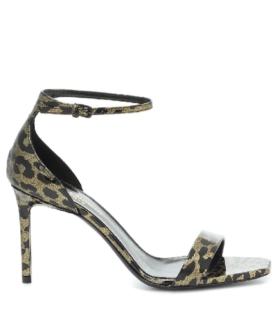 Shop Saint Laurent Amber Leopard-print Leather Sandals In Gold