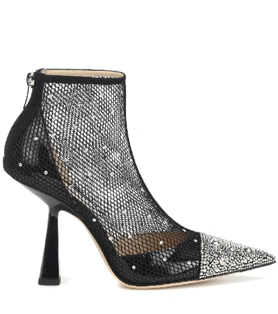 Shop Jimmy Choo Kix 100 Embellished Mesh Ankle Boots In Black