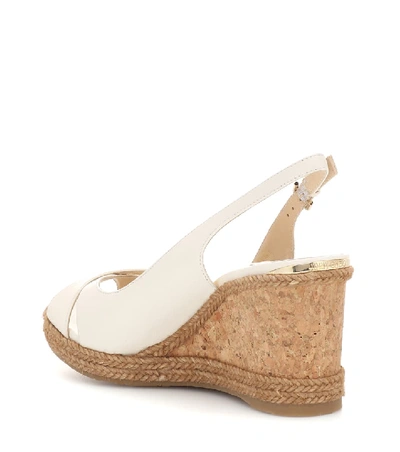 Shop Jimmy Choo Amely 80 Leather Wedge Sandals In White