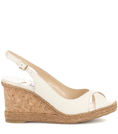 Shop Jimmy Choo Amely 80 Leather Wedge Sandals In White