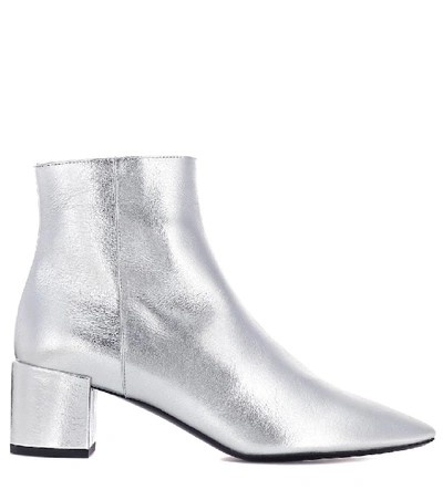 Shop Saint Laurent Loulou 50 Leather Ankle Boots In Silver