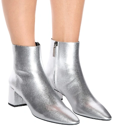 Shop Saint Laurent Loulou 50 Leather Ankle Boots In Silver