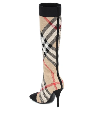 Shop Burberry Vintage Check Knee-high Sock Boots In Beige