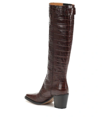 Shop Ganni Western Croc-effect Knee-high Boots In Brown