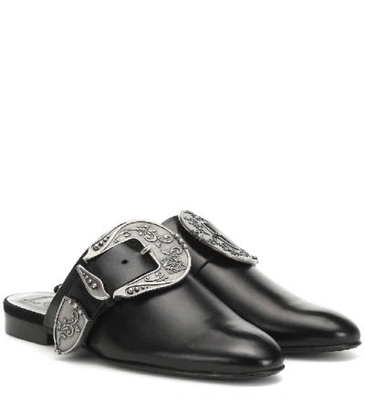 Shop Loewe Leather Slippers In Black