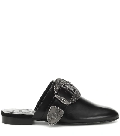 Shop Loewe Leather Slippers In Black