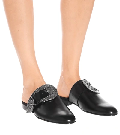 Shop Loewe Leather Slippers In Black