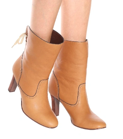 Shop See By Chloé Lara Leather Ankle Boots In Brown