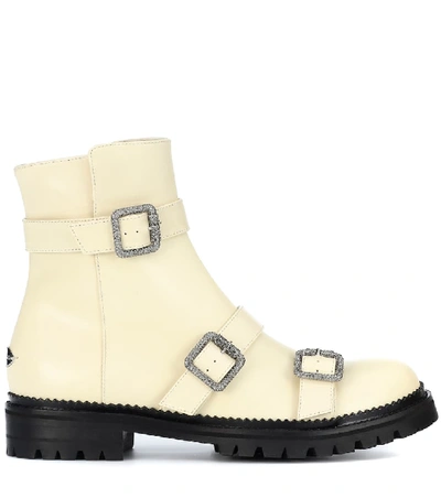 Shop Jimmy Choo Hank Flat Leather Ankle Boots In White