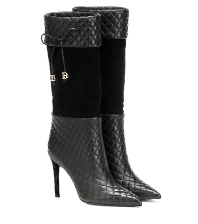 Shop Balmain Mina Leather Knee-high Boots In Black