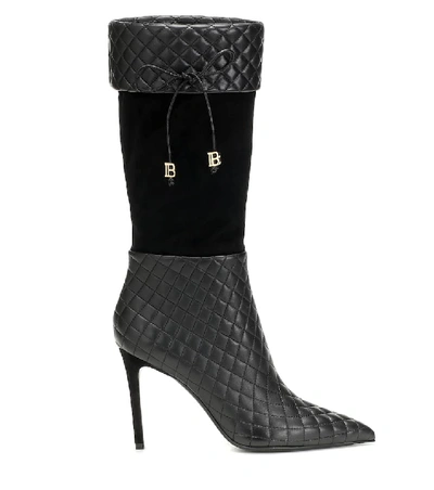 Shop Balmain Mina Leather Knee-high Boots In Black