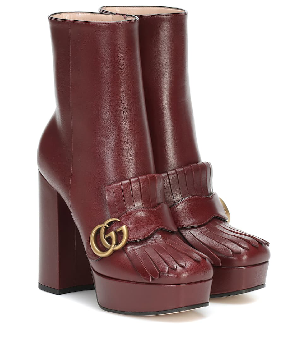 gucci leather platform ankle boot with fringe