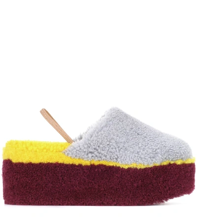 Shop Fendi Shearling Platform Slippers In Multicoloured