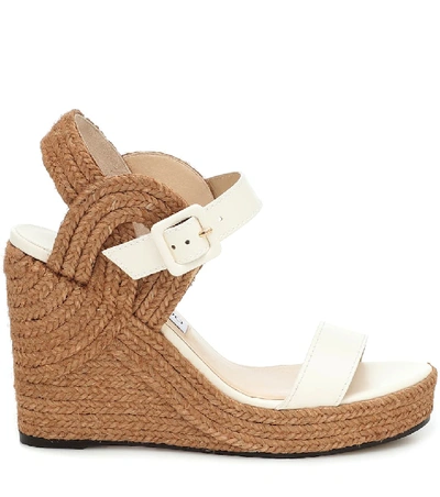 Shop Jimmy Choo Delphi 100 Wedge Espadrille Sandals In White