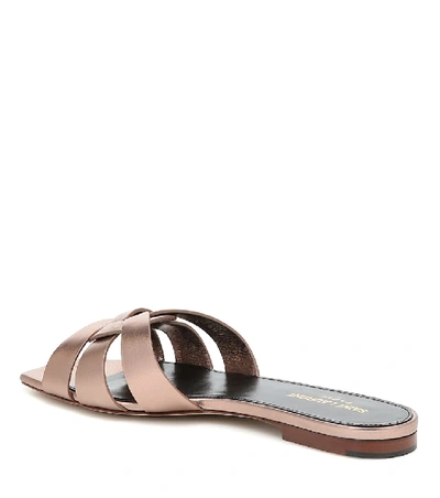 Saint Laurent Women's Tribute Metallic Leather Slides In Pink