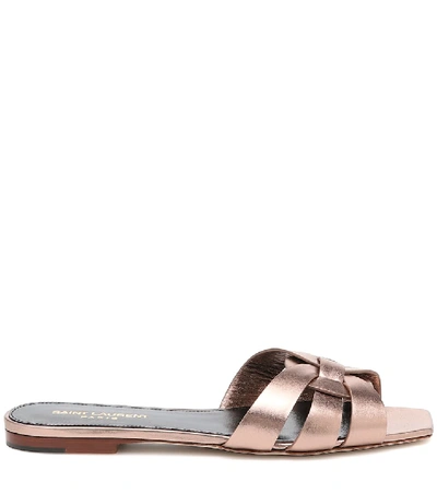 Saint Laurent Women's Tribute Metallic Leather Slides In Pink