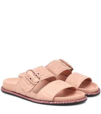 Shop Fendi Ff Embossed Leather Sandals In Pink