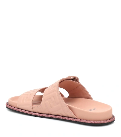 Shop Fendi Ff Embossed Leather Sandals In Pink