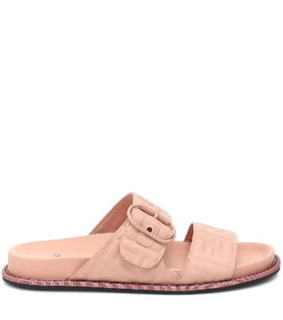 Shop Fendi Ff Embossed Leather Sandals In Pink