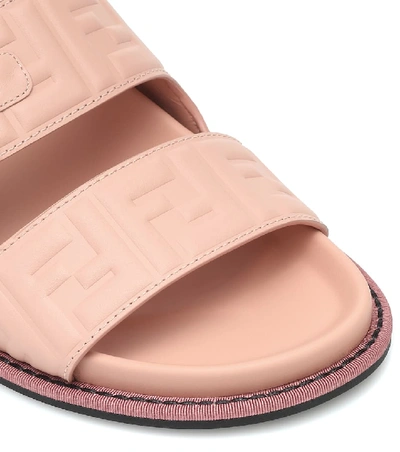 Shop Fendi Ff Embossed Leather Sandals In Pink