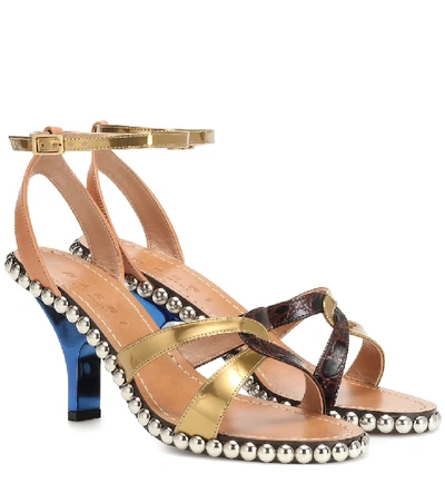 Shop Marni Embellished Leather Sandals In Multicoloured