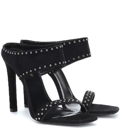 Shop Saint Laurent Embellished Suede Sandals In Black