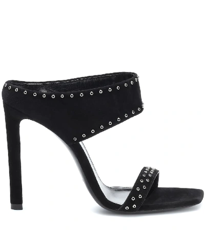 Shop Saint Laurent Embellished Suede Sandals In Black