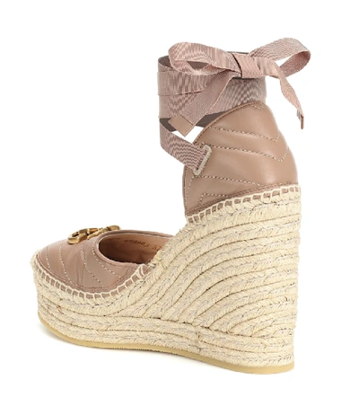 Shop Gucci Double G Leather Espadrille Wedges In Beige