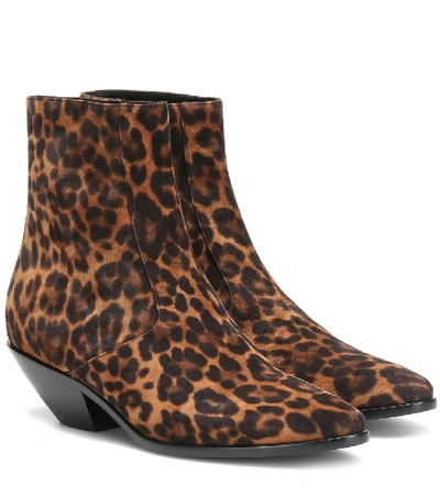 Shop Saint Laurent West 45 Leopard-print Suede Ankle Boots In Multicoloured