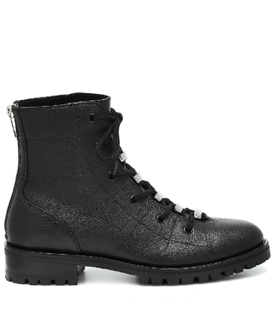 Shop Jimmy Choo Bren Flat Leather Ankle Boots In Black