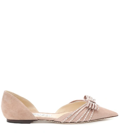 Shop Jimmy Choo Kaitence Embellished Suede Ballet Flats In Pink