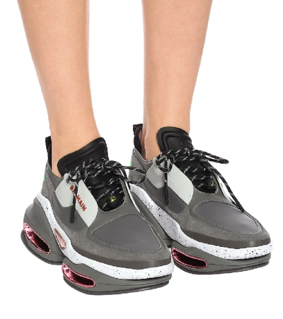 Shop Balmain Bbold Leather Sneakers In Grey