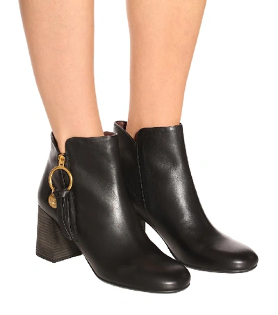 Shop See By Chloé Leather Ankle Boots In Black
