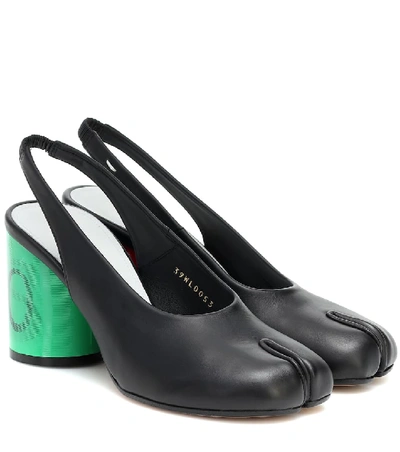 Shop Maison Margiela Tabi Leather Slingback Pumps In Black