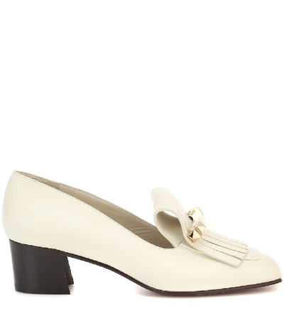 Shop Valentino Fringe Leather Pumps In White