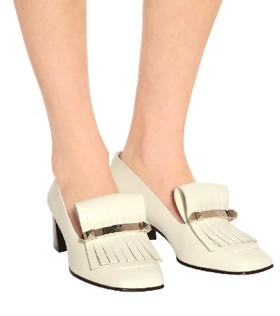 Shop Valentino Fringe Leather Pumps In White