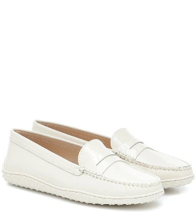 Shop Tod's Gommino Patent-leather Loafers In White