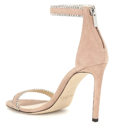 Shop Jimmy Choo Dochas 100 Embellished Suede Sandals In Pink