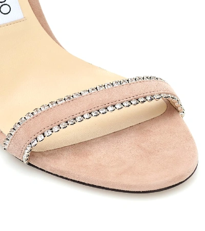 Shop Jimmy Choo Dochas 100 Embellished Suede Sandals In Pink