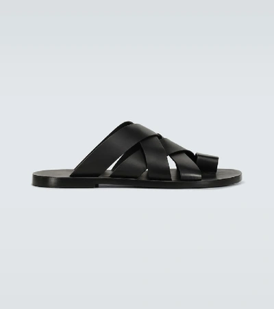 Shop Jil Sander Leather Crossover Sandals In Black