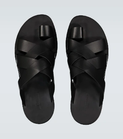 Shop Jil Sander Leather Crossover Sandals In Black