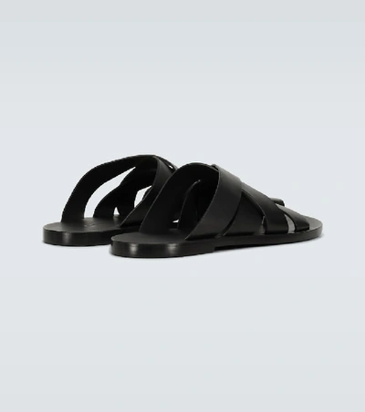 Shop Jil Sander Leather Crossover Sandals In Black