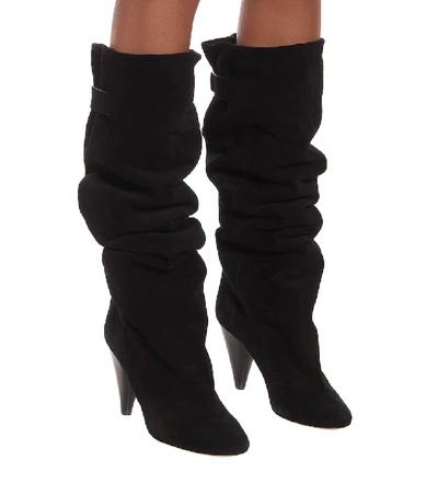 Shop Isabel Marant Lacine Suede Knee-high Boots In Black
