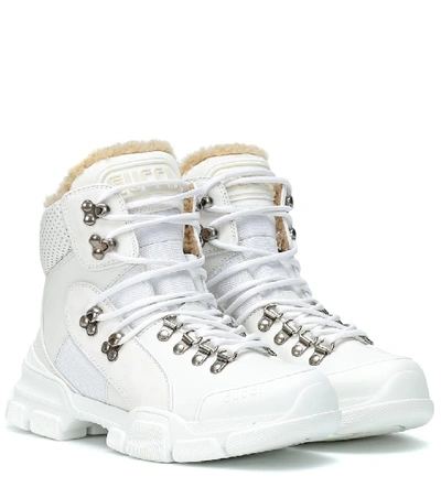 Shop Gucci Flashtrek Leather Ankle Boots In White